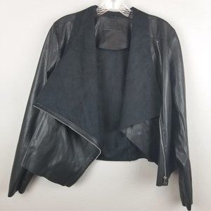 BLANKNYC faux leatherdrape front moto jacket black